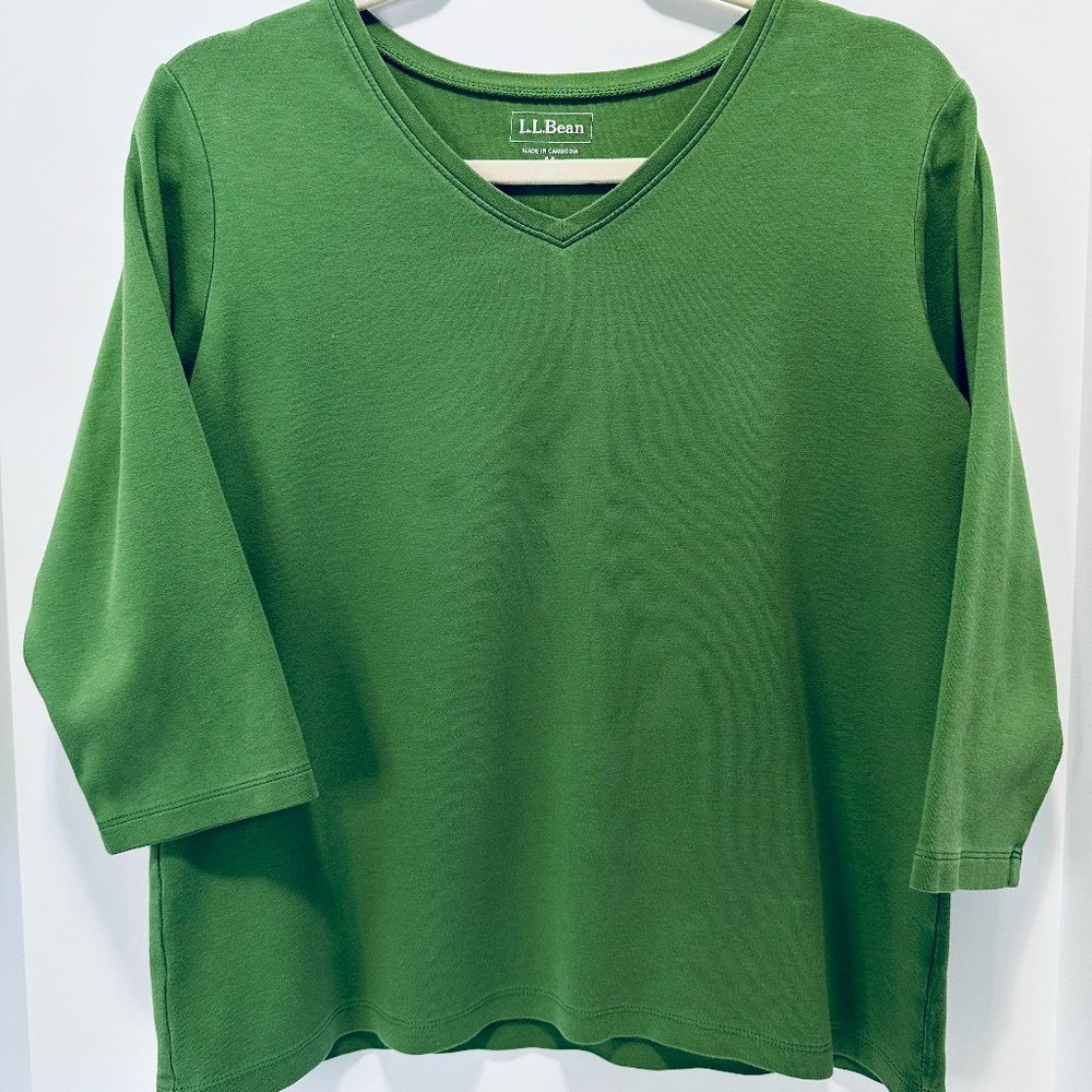 LL BEAN Women's 3/4 Sleeves V-neck Shaped Pullover T-Shirt I Top